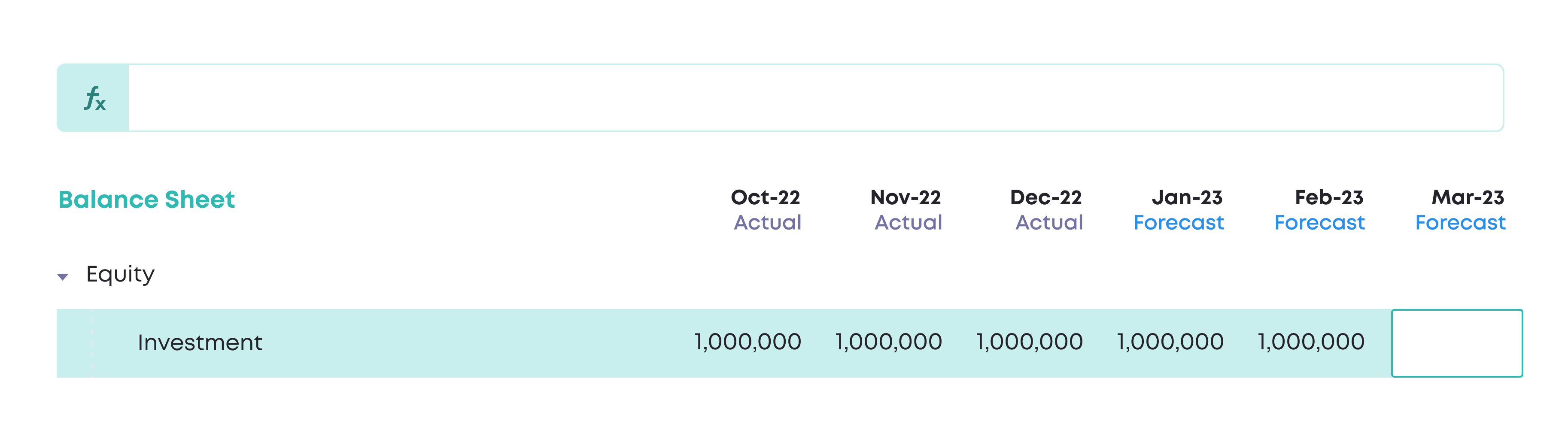 Select a cell on the Balance Sheet
